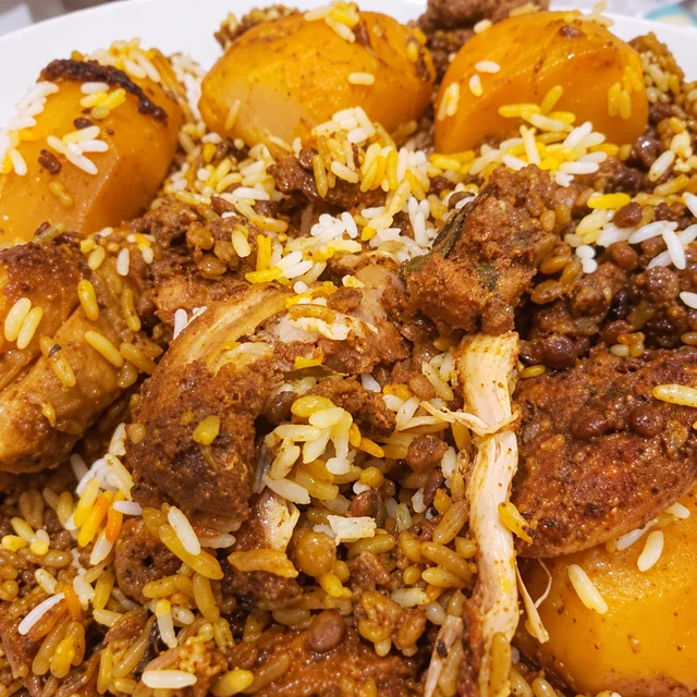 Biryani with rice and potatoes