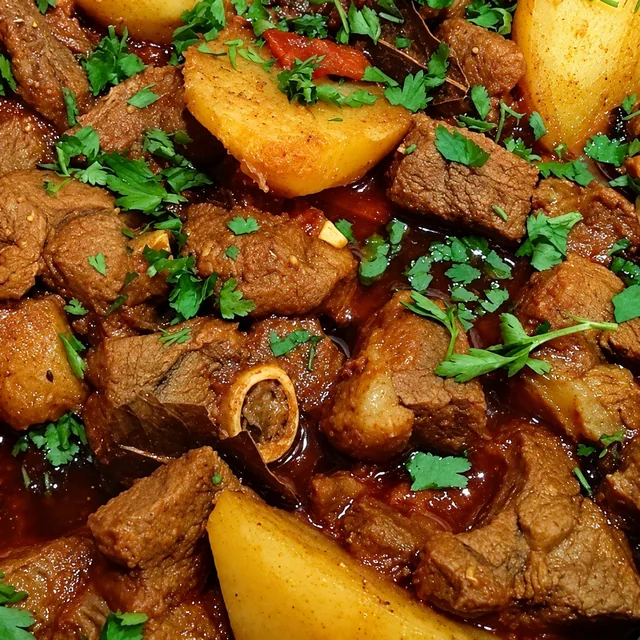 Durban mutton curry with potatoes and fresh herbs