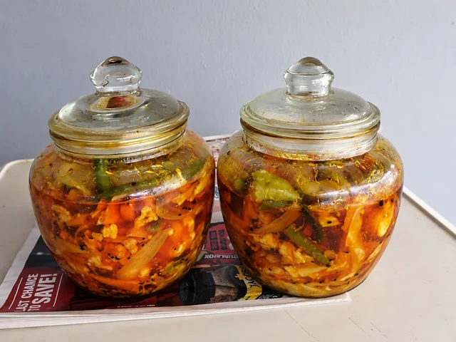 Errol’s vegetable pickle in glass jars