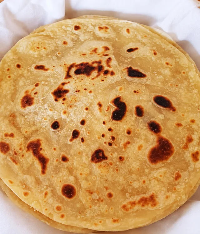 Golden roti with browned spots