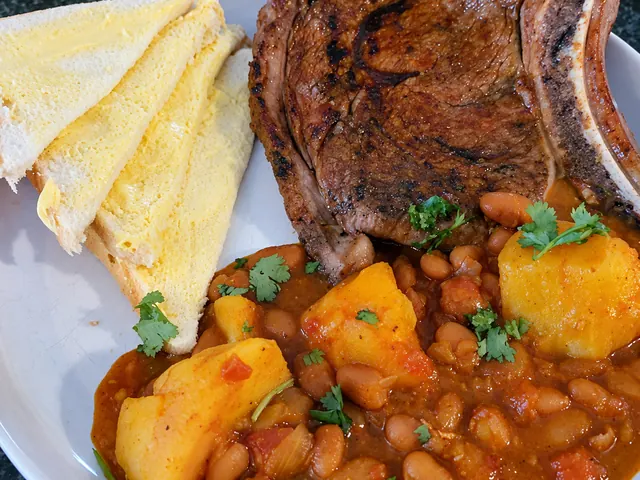 Sugar bean curry served with flame-grilled steak