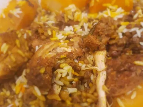 Biryani with rice and potatoes