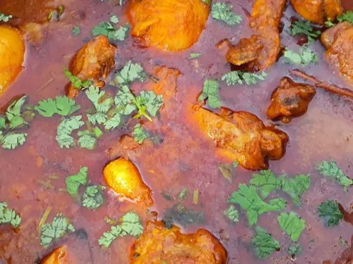 Durban chicken curry with potatoes in a pot