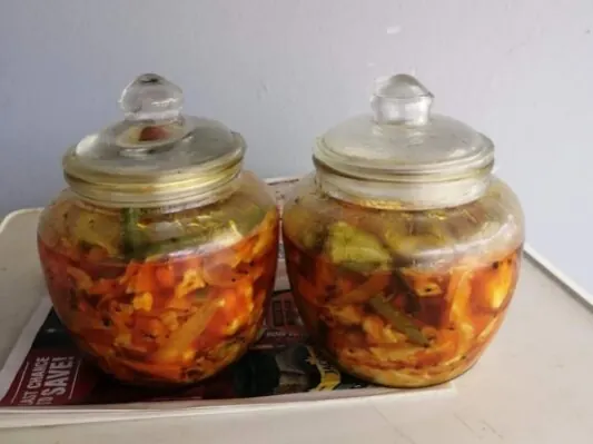 Errol’s vegetable pickle in glass jars