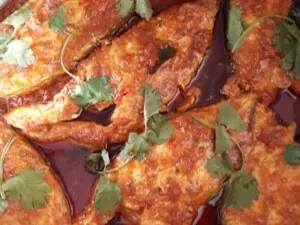 Mrs Moodley’s fish curry in a pan
