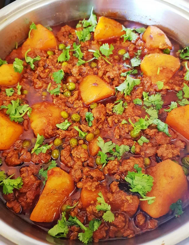 Curried Mutton Mince with Peas & Potatoes