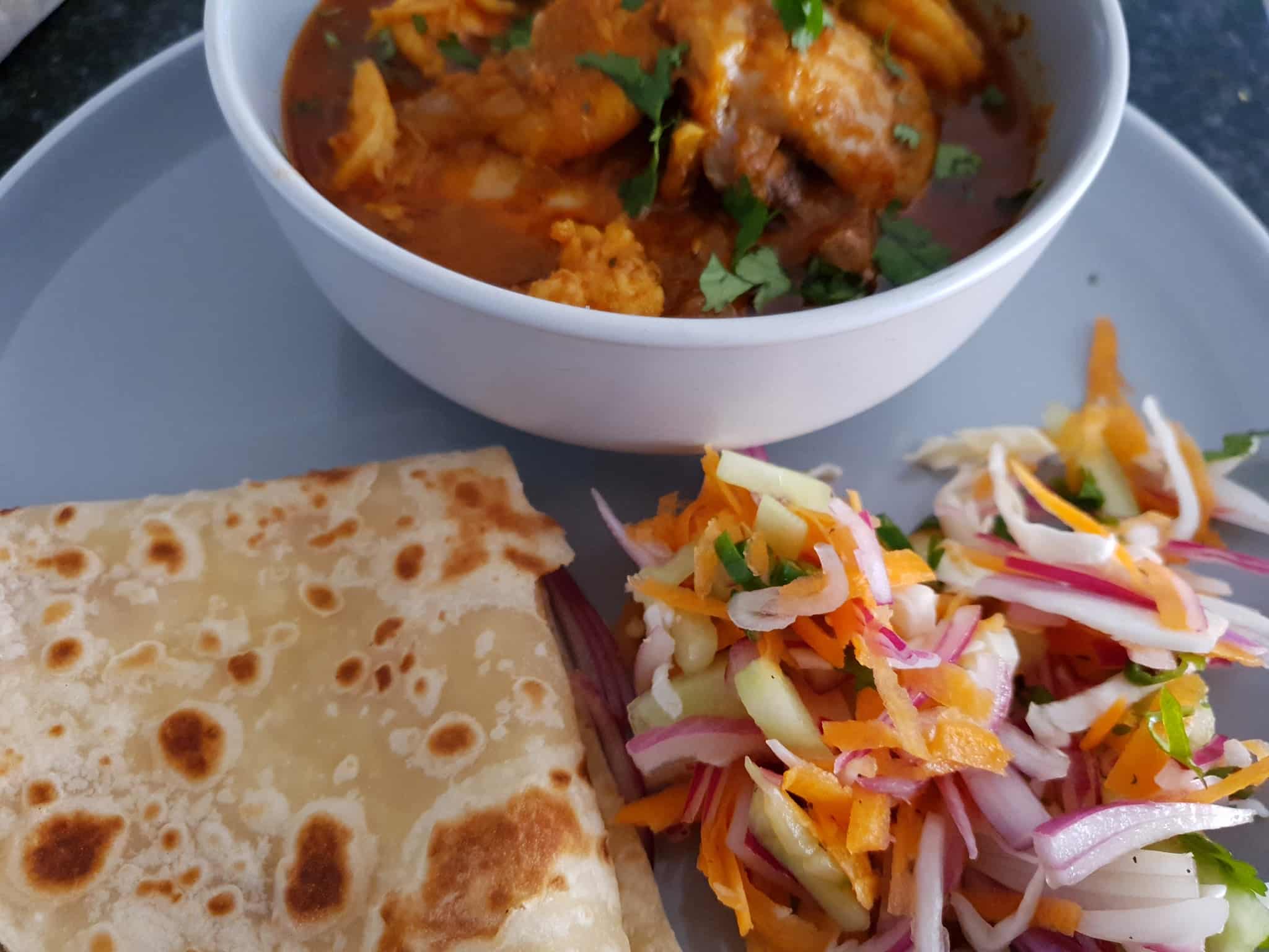 Very Simple Durban Chicken & Prawn Curry with Roti & Sambals